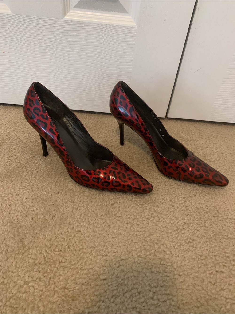 Stuart Weitzman Leopard Print Point Toe Womens Heels Pumps Size 10 B Red 4" High